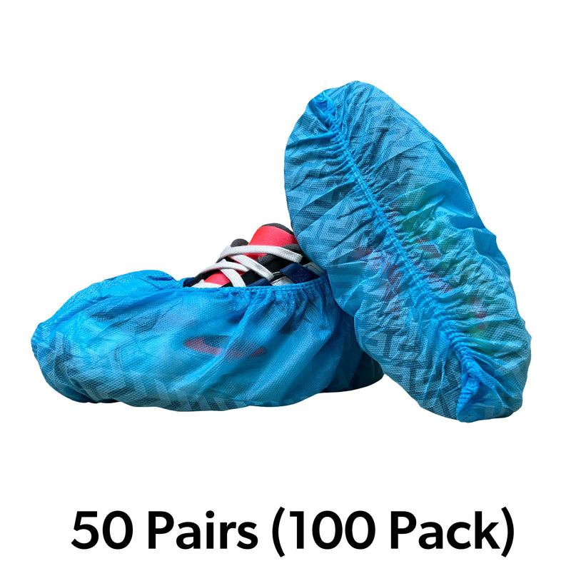 GSD Brand 100 Pack Extra Large Blue Disposable Non-Slip Boot & Shoe Covers. Water Resistant Indoor Use Premium Durable Booties with Non Skid Treads. Fits US Men's Size 14 and Women's 16 Shoe Size