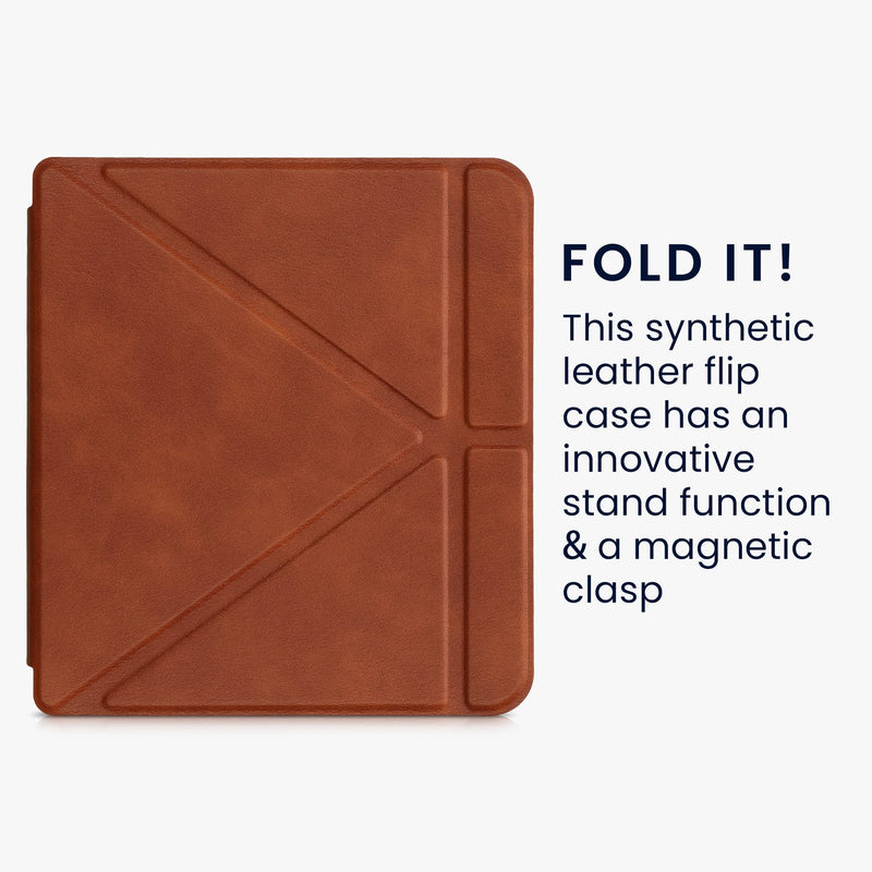 kwmobile Origami Case Compatible with Kobo Libra 2 - Case Ultra Slim Fit PU Leather Cover with Stand - Brown