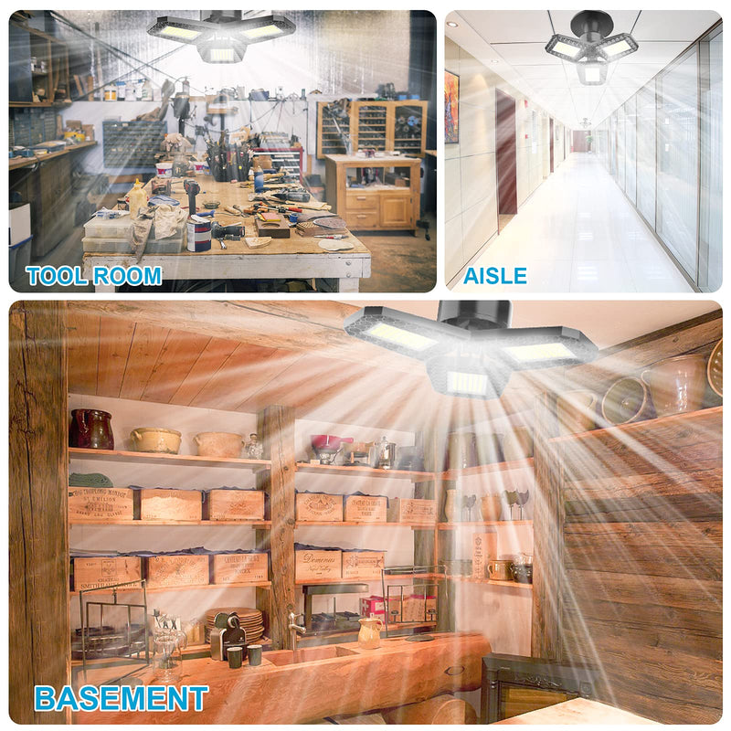 LED Shop Lights 80W LED Garage Lights 3 Leaf garage lights ceiling led Lights for Garage Deformable LED Garage Light with E26 E27 Base Garage Light Bulb for Workshop Basement LED Light Bulb Shop Light 3 Count (Pack of 1)
