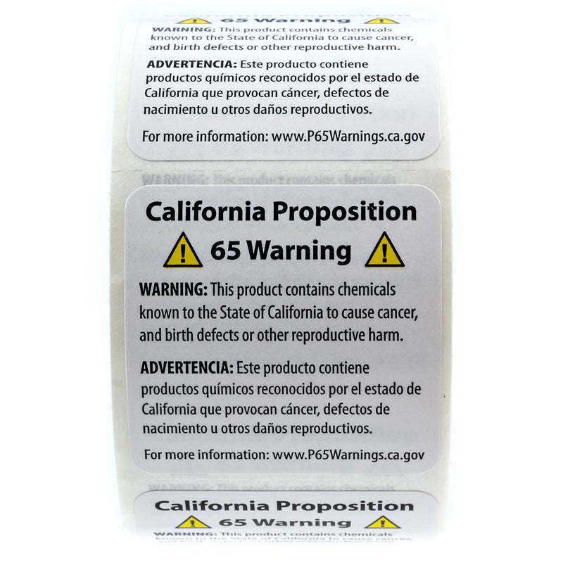 Prop 65 California Warning Labels / 500 Short Form Warning Labels / 1.5" x 1.5" Square Adhesive Stickers