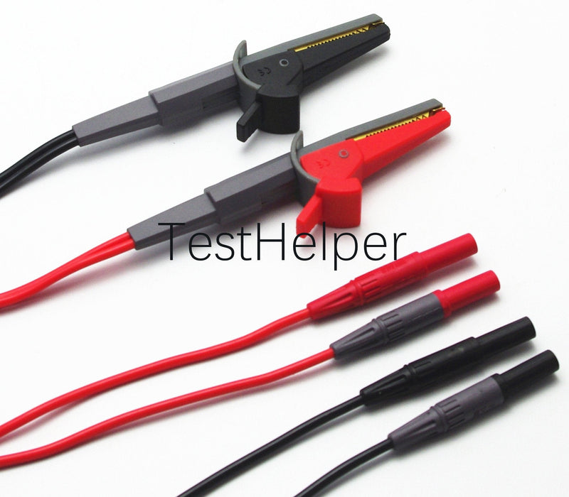 TestHelper TL200 LCR Meter Tester 4 Four Wire Silicone Test Leads Lead Terminal Kelvin Clip Alligator with 4mm Banana Plug