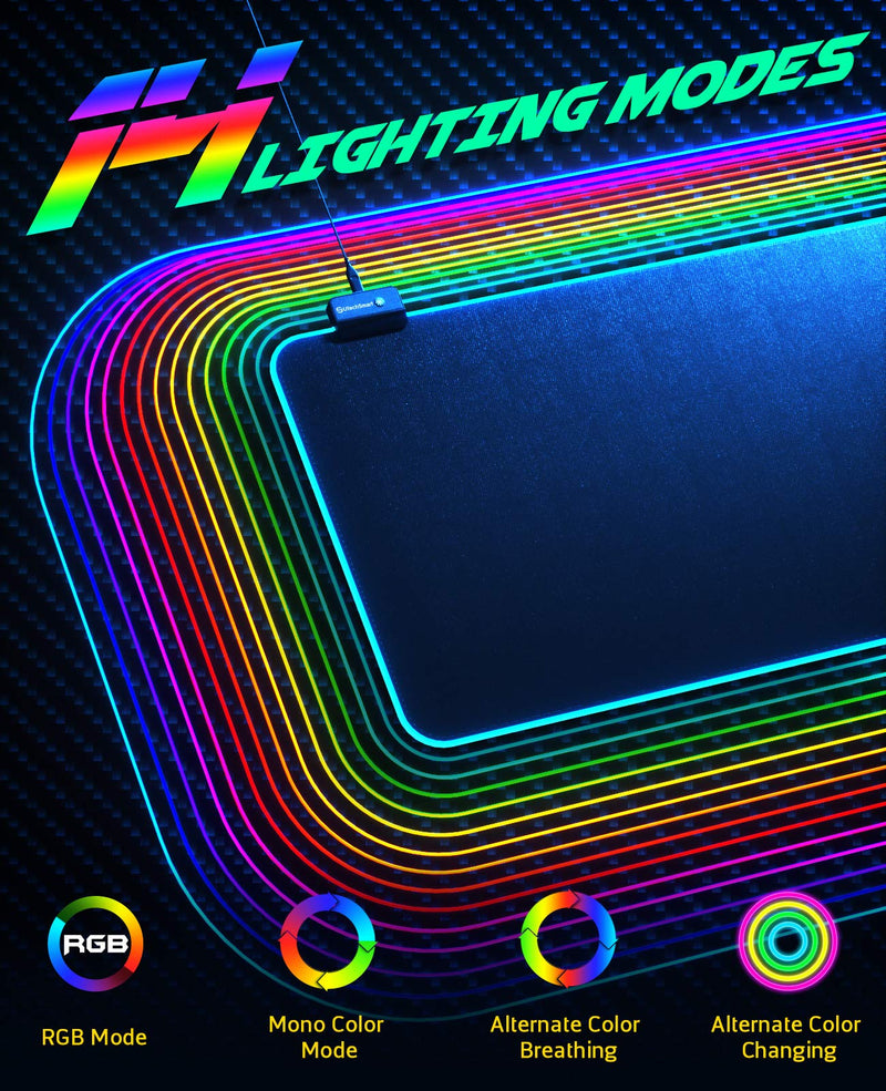 RGB Gaming Mouse Pad, UtechSmart Large Extended Soft Led Mouse Pad with 14 Lighting Modes 2 Brightness Levels, Computer Keyboard Mousepads Mat 800 x 300mm / 31.5×11.8 inches X-Large (31.5" × 11.8") RGB