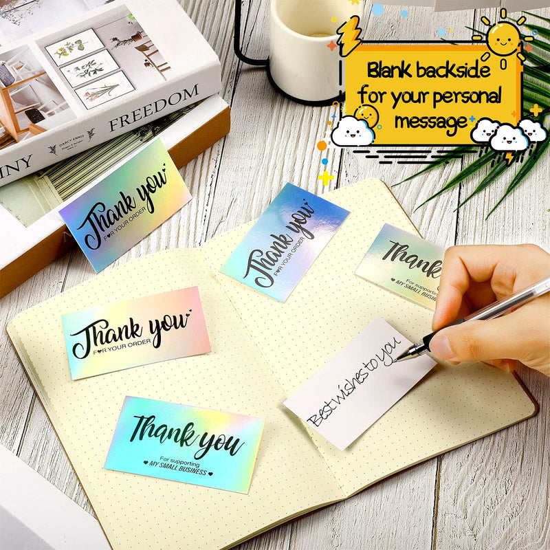 1120 Pieces Thank You for Supporting My Small Business Card Set, Include Thank You for Your Order Card with Thank You Label Sticker and Holographic Resealable Bag for Boutiques Online Retail Store