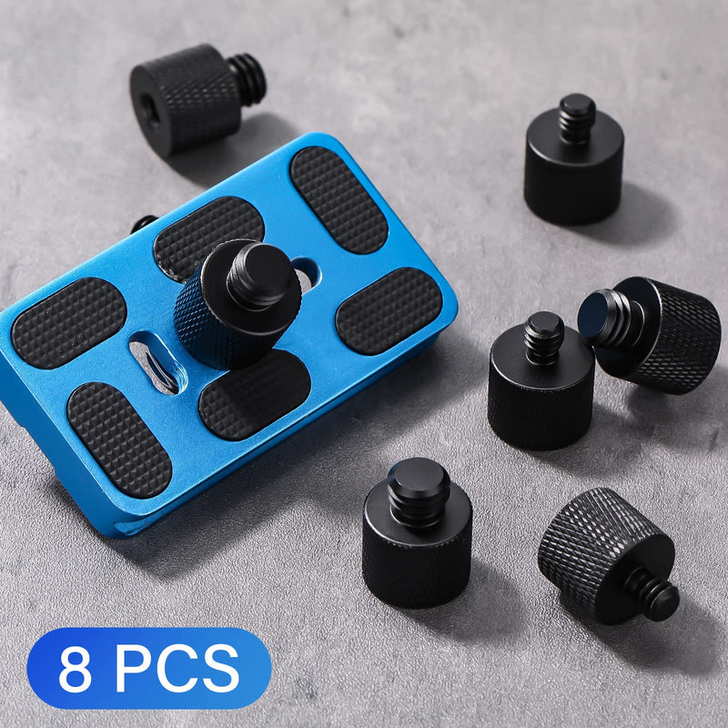 8 Pack Microphone Adapter 1/4 Male to 3/8 Female and 3/8 Male to 1/4 Female Camera Screw Adapter for Camera Tripod Stand Microphone Stand Mic Mount (Black) Black