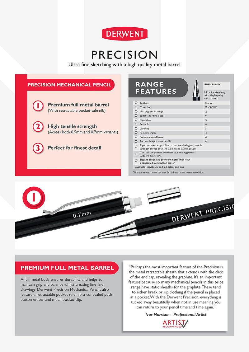 Derwent Mechanical Pencils 0.5, Metal Barrel, Precision, HB (2302428) Pencil