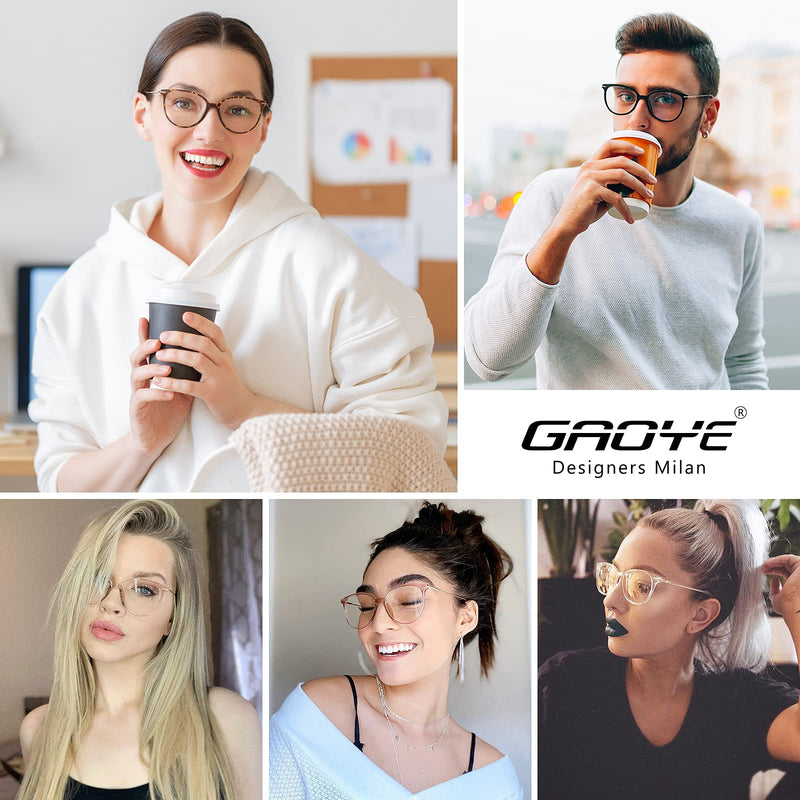 Gaoye Blue Light Blocking Glasses Women/Men, Fashion Round Cateye Frame UV Ray Filter Computer Gaming Glasses - GY1696 Light Black Frame/Transparent Lens