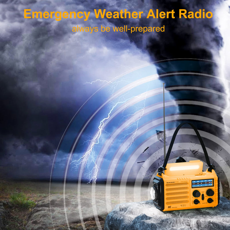 Emergency Radio 5-ways Powered Crank Solar Battery Operated Portable AM FM SW NOAA Weather Alert Radio with USB Charger,Camping Flashlight,Lamp,Headphone Jack,Compass,SOS Alarm,Best Survival Equipment Orange