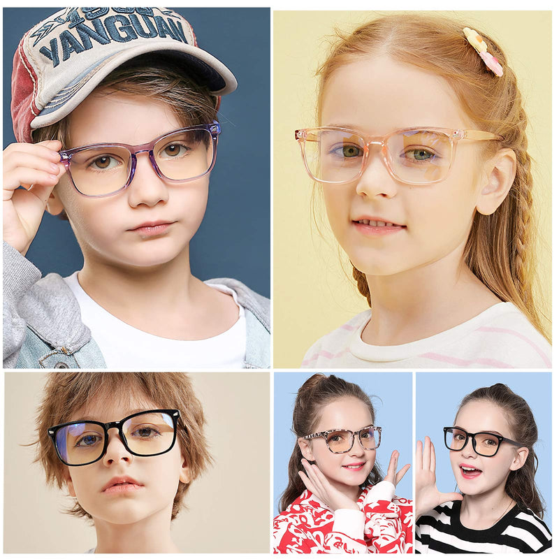 KUGUAOK 2 Pack Kids Blue Light Blocking Glasses, Boys Girls Computer Gaming TV Glasses, Lightweight Eyeglasses Frame (Age 4 to 12) 2-pack Clear+clear Gray