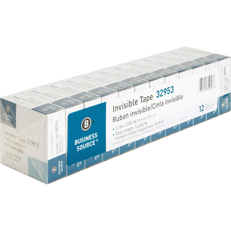 Business Source BSN32953 Premium Invisible Tape Value Pack, Clear (12 PACK) 1 In