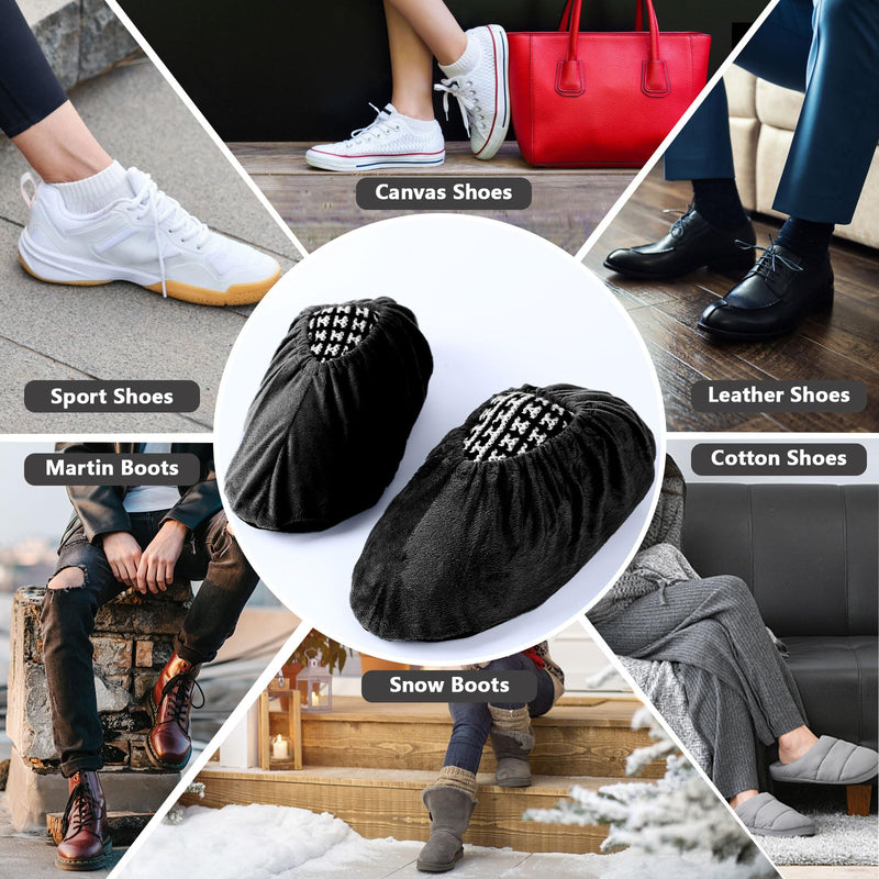 WUFANC Copriscarpe in Velluto - Riutilizzabile, Lavabile, Resistant All'usura Antiscivolo - Copriscarpe Monouso Adatto for la Pavimentazione Domestica in Moquette e Altri Luoghi Diversi (5, Nero) One Size Black