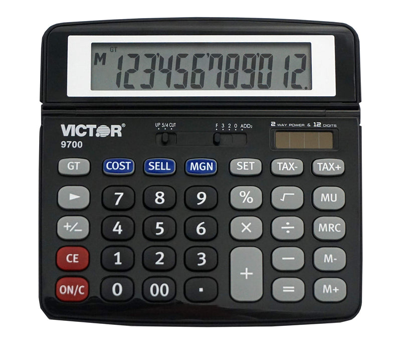 Victor 9700 12-Digit Standard Function Business Calculator, Battery and Solar Hybrid Powered Tilt LCD Display, Great for Home and Office Use, Black