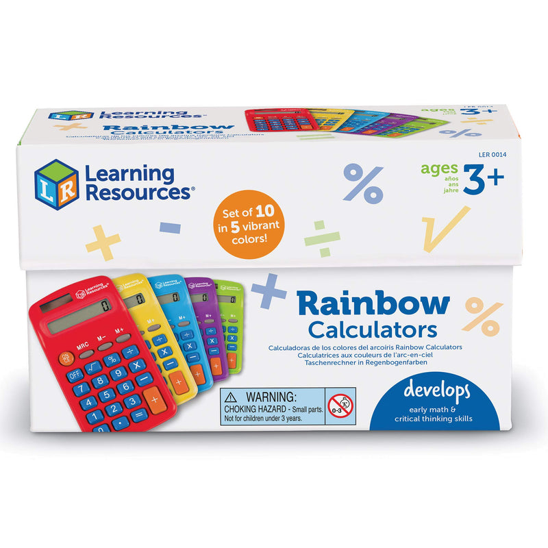Learning Resources Rainbow Calculators, Basic Solar Powered Calculators, Teacher Set of 10 Calculators, Ages 3+