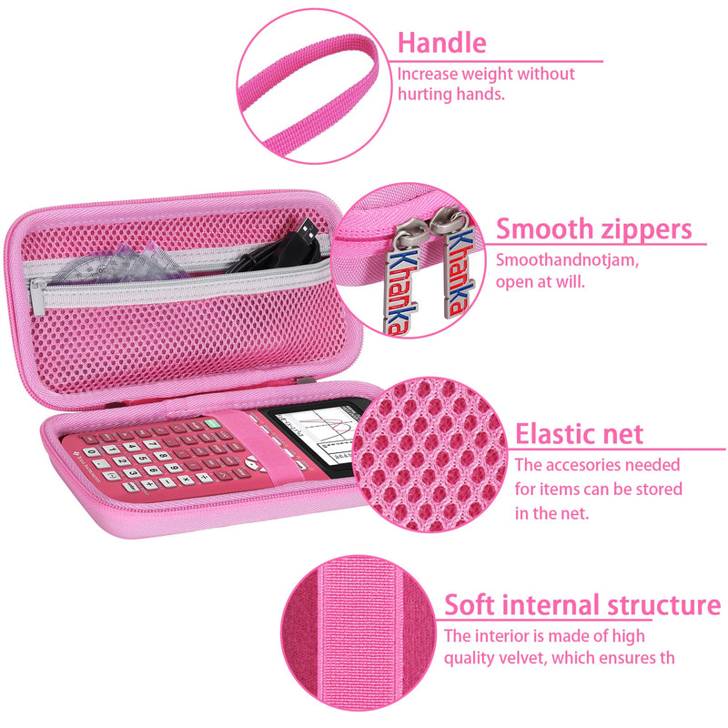 Khanka Hard Travel Case Replacement for Texas Instruments TI-83 Plus/TI-84 Plus/TI-84 Plus CE Color Graphing Calculator, Case Only (Positively Pink)