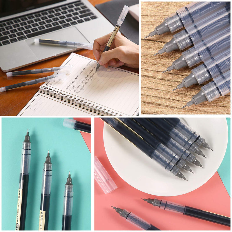 12 Pieces Rolling Ball Pens, Quick-Drying Ink 0.5 mm Extra Fine Point Pens Liquid Ink Pen Rollerball Pens (Black Ink)