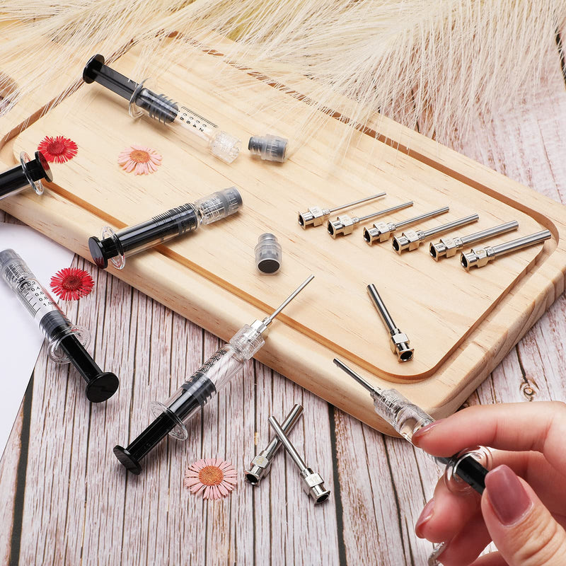 24 Pieces Borosilicate Glass Syringes Set Include 12 Pieces 1 ml Borosilicate Glass Syringe Luer Lock and 12 Pieces Stainless Steel Luer Lock Dispensing Needle for Thick Liquids, Ink, Glue, Lab Use