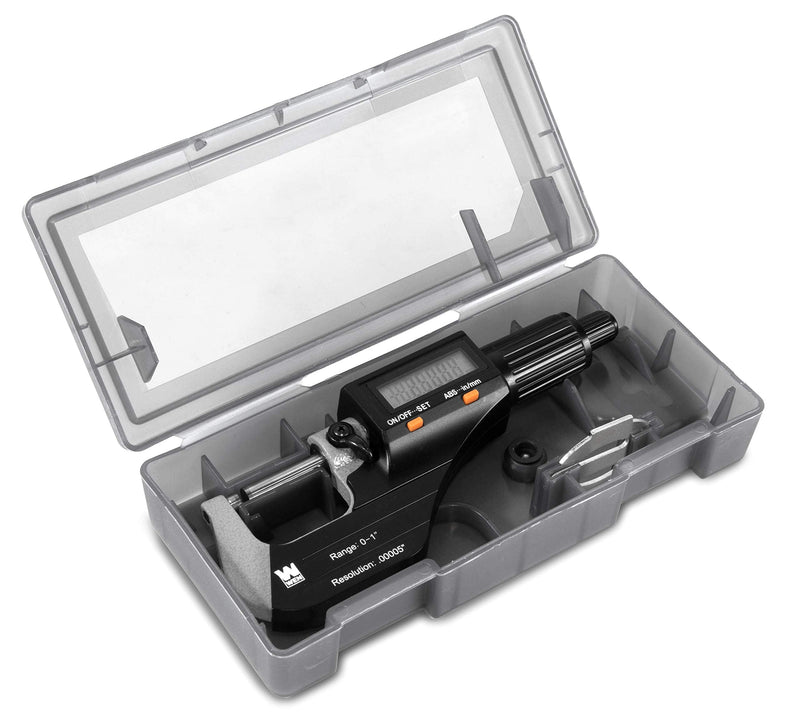 WEN 10725 Standard and Metric Digital Micrometer with 0 to 1-Inch Range.00005-Inch Accuracy, LCD Readout and Storage Case