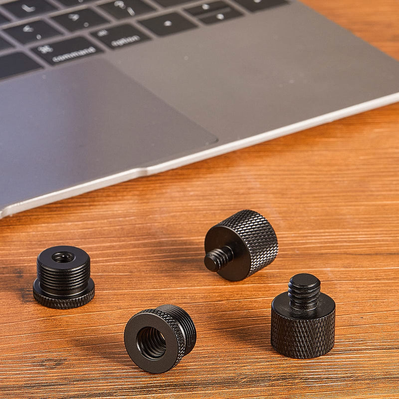 4 Pieces Mic Stand Adapter 5/8 Female to 3/8 Male and 3/8 Female to 5/8 Male 5/8 Female to 1/4 Male and 1/4 Female to 5/8 Male Combo Pack Microphone Stand Adapter to Camera Tripod Adapter