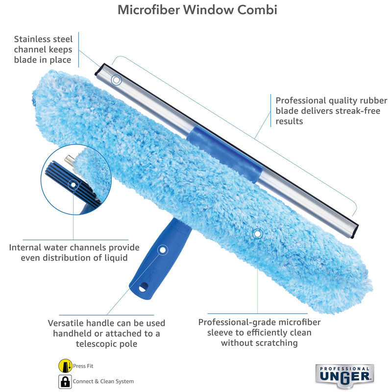 Unger 961872 Professional Microfiber Window Combi: 2-in-1 Professional Squeegee and Window Scrubber, 14" 14-inch