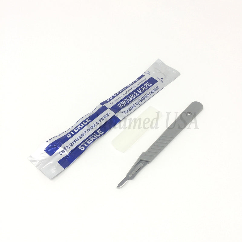 Cynamed Disposable Scalpels No. 15 with Plastic Handle, High Carbon Steel, Individually Foil Wrapped, Sterile, Box of 10 No.15