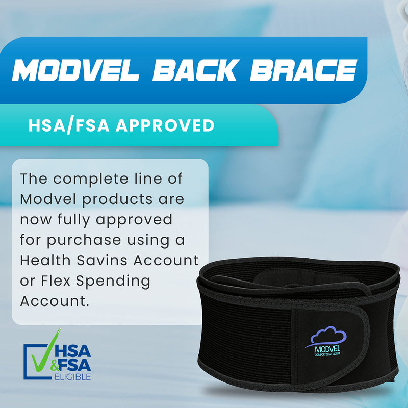 MODVEL Back Brace - Immediate Relief from Back Pain, Herniated Disc, Sciatica, Scoliosis | FSA or HSA eligible | Breathable Waist Lumbar Lower Back Support Belt with Removable Pad. Black Small/Medium/Large