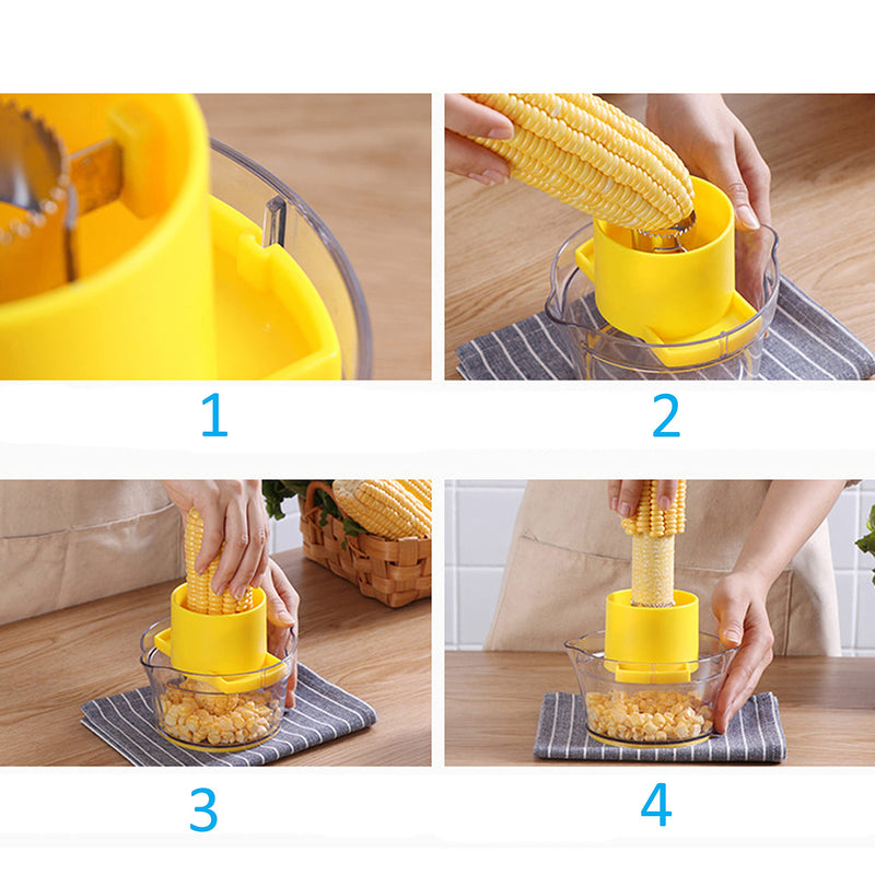 Corn Stripper/Potato Peeler and Fruit/Vegetable/Chocolate Grater with Measuring Bowl - Space Saving Design - Non Slip Silicone Bottom - Dishwasher Safe - No Electricity, No Noise 4 In1 Stripper