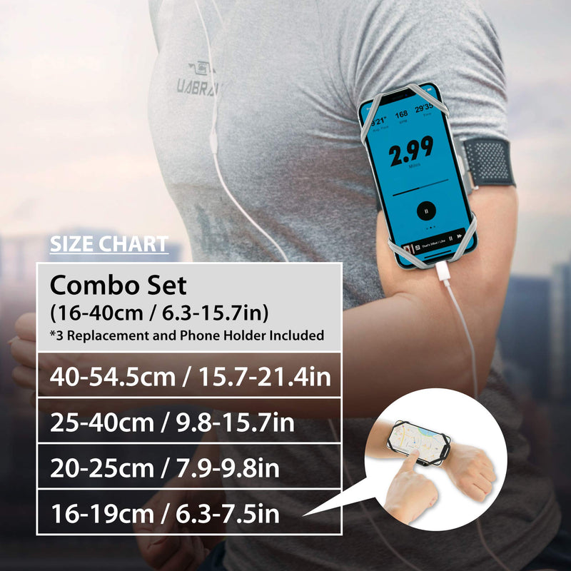 Bone Run Tie Running Armband Phone Holder, Cell Phone Arm Band for iPhone 13 12 11 Pro Max Mini XS XR X 8 7 6 Plus Samsung Galaxy S10 S9 S8 Smartphone (Combo Set/ Black/ 6.3-7.5"+ 7.9-9.8"+ 9.8-14") Combo Set (All 3 Sizes)