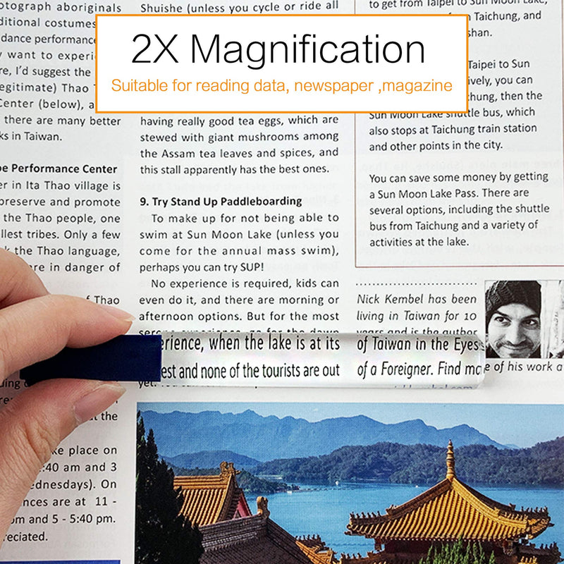 MagDepo Domed Bar Magnifier 3X 8 inch Optical Tool Bar Magnifying Glass with 1 Bonus 2X Bar Magnifier with Clip for Reading Small Prints, Books, and Maps