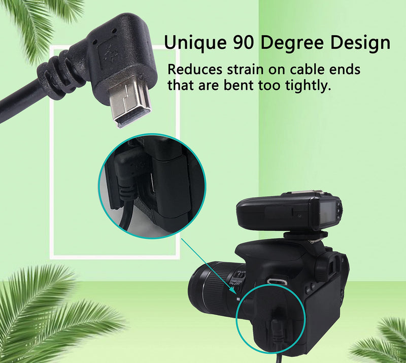 CERRXIAN 9Inch Mini USB Cable Combo Mini USB Left Angle to USB Type A 2.0 Right Angle Male Data Sync and Charge Cable (Black)(2-Pack) RL USB A Right-mini usb left