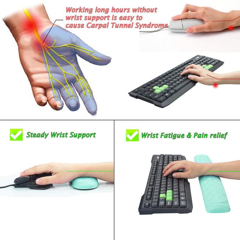 BRILA Memory Foam Mouse & Keyboard Wrist Rest Support Pad Cushion Set for Computer, Laptop, Office Work, PC Gaming - Massage Holes Design - Easy Typing Wrist Pain Relief (Aquamarine Bundle) Aquamarine Bunlde