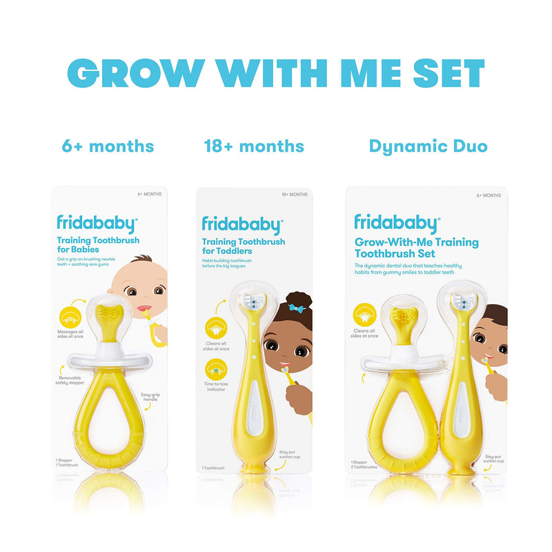Grow-with-Me Training Toothbrush Set | Infant to Toddler Toothbrush Oral Care for Sensitive Gums by Frida Baby Grow-with-Me Training Toothbrush SetÂ Â (6M+)
