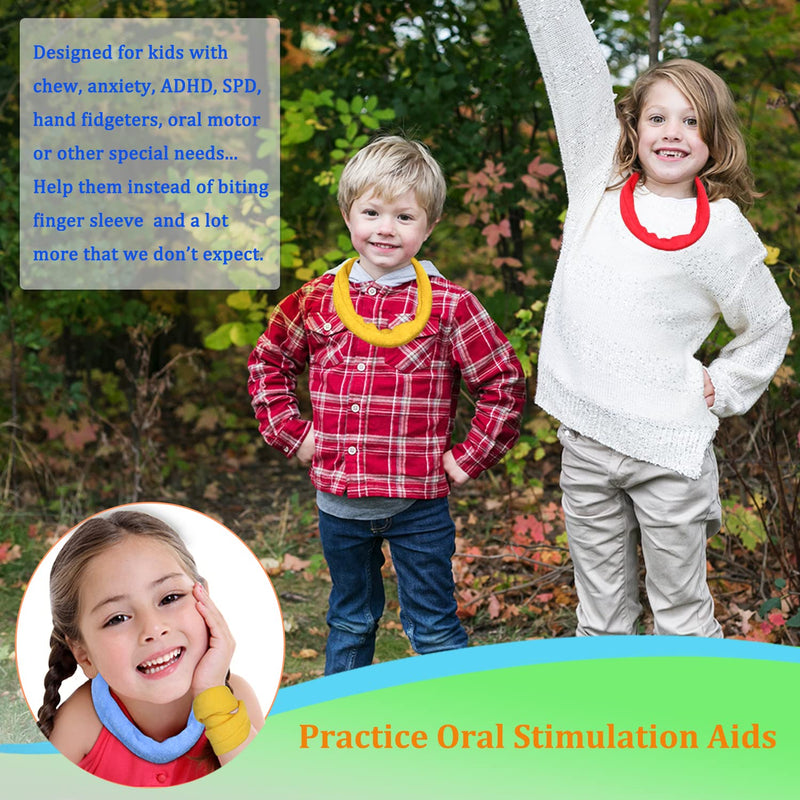 Chew Necklaces for Sensory Kids Boys Girls, Fabric Necklace for Toddler Chewing Alternative Oral Biting Toys, Terry Cloth Absorbent Chewy Toy Autism for ADHD SPD Fidgeting Necklace 6 Pack