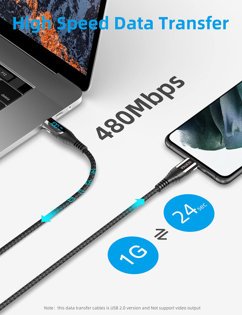 Ocetea 100W USB C to USB C cable, 1M 5A fast charging cable PD QC5.0 with LED display, compatible with iPhone 15/15 Pro/15 Pro Max MacBook Pro Air iPad Pro Air Galaxy S23 S22 Pixel Switch Black