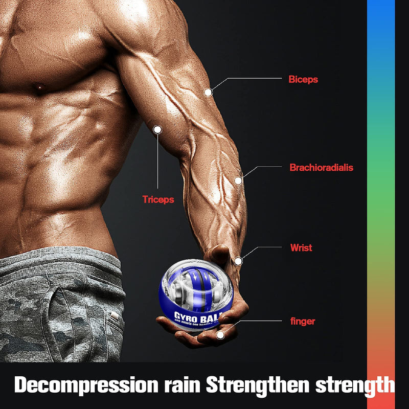JIN BD Wrist Trainer Ball Auto-Start Wrist Strengthener Gyroscopic Forearm Exerciser Gyro Ball for Strengthen Arms, Fingers, Wrist Bones and Muscles BLUE