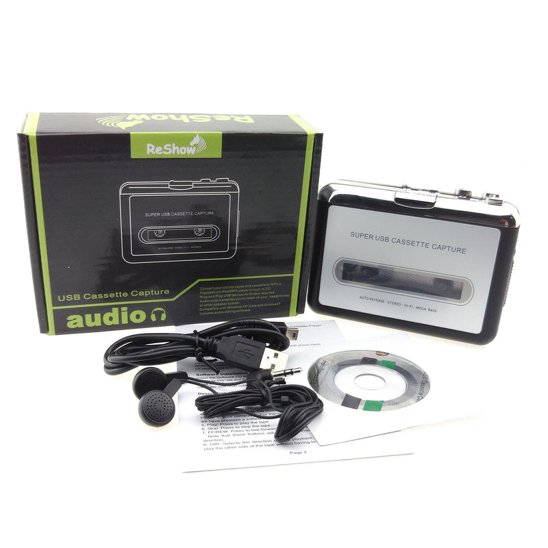 Reshow Cassette Player â€“ Portable Tape Player Captures MP3 Audio Music via USB â€“ Compatible with Laptops and Personal Computers â€“ Convert Walkman Tape Cassettes to iPod Format (Silver) Silver