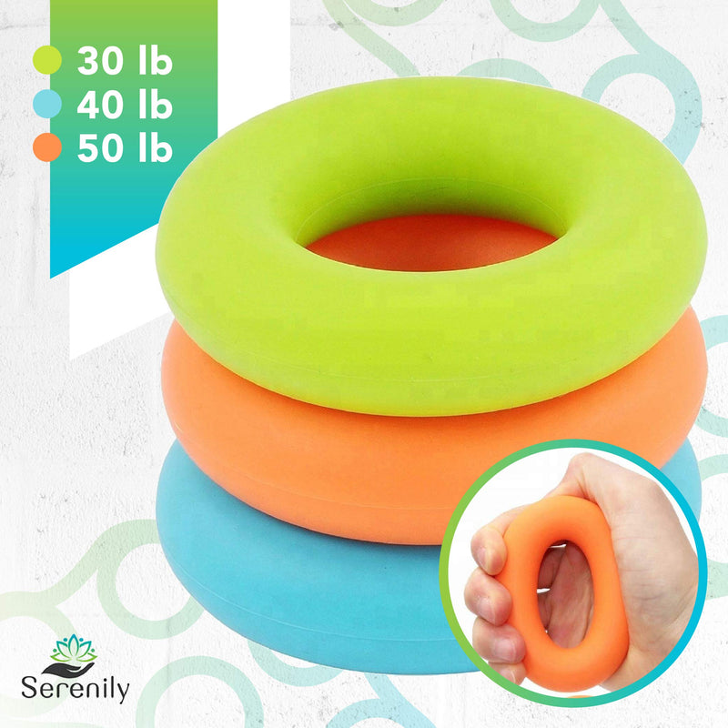 Serenily Hand Grip Strength Trainer - Finger Exerciser for Forearm Workout. 6 Pack Hand Grip Strengthener, Finger Stretcher for Carpal Tunnel, Arthritis, Wrist Pain, Physical Therapy & Stress Relief