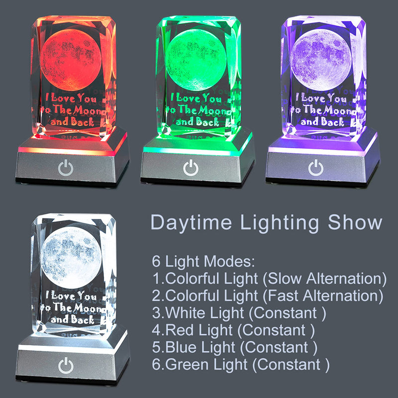 hochance 3D Moon Crystal with LED Colourful Light Base,Happy Mothers Day Gifts Ideas for Wife Mom Women Her，Unique Anniversary Birthday Presents for Girlfriend Funny Family Night Light Room Decoration A-moon