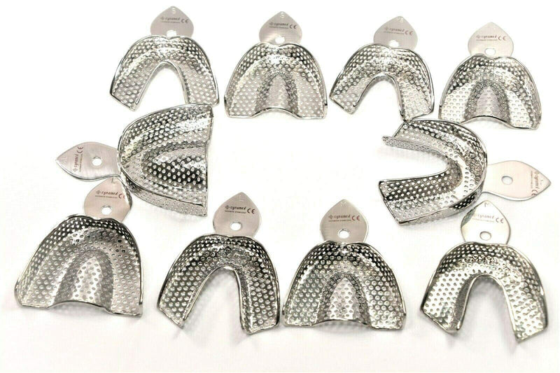 Premium German -Dental Ortho Impression Trays Stainless Steel Autoclavable 10 pcs/Set Upper and Lower Denture Instruments-Cyanmed