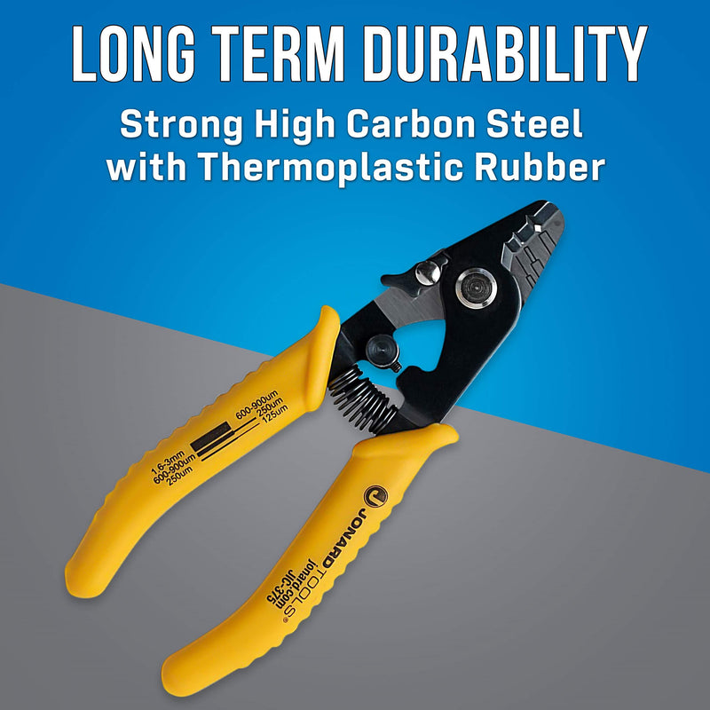 Jonard Tools JIC-375 Three Hole Fiber Optic Stripper with TPR Handle, 6" Length 3 Hole: 250 μm, 600-900 μm, 1.6-3.0 mm