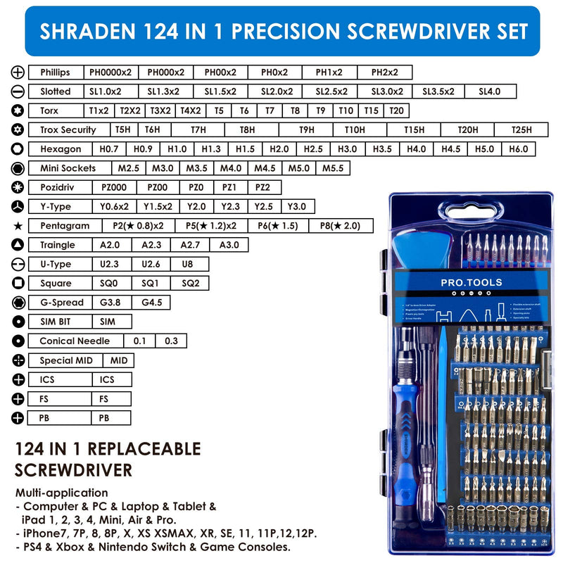 SHARDEN Precision Screwdriver Set, 124 in 1 with 110 Bits Magnetic Screwdriver Kit, Professional Electronics Repair Tool Kit for Tablet, Computer, Laptop, PS4, PC, iPhone, Xbox, Game Console (Blue) Blue