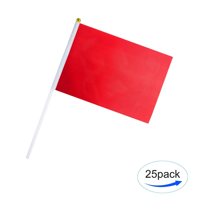 Consummate 25 Pack Solid Red Flag Small Mini Plain Red DIY Flags On Stick,Party Decorations for Parades,Grand Opening,Kids Birthday,Party Events Celebration