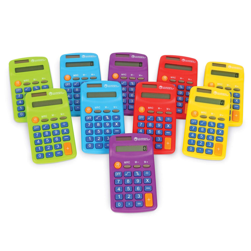 Learning Resources Rainbow Calculators, Basic Solar Powered Calculators, Teacher Set of 10 Calculators, Ages 3+