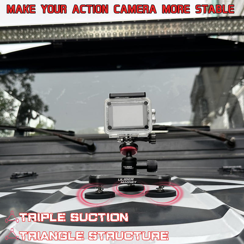 ULIBERMAGNET Magnetic Action Camera Mount,Solid Aluminum Magnetic Mount Tripod with Mini Ball Head,Strong Rubber Coated Magnet with 1/4’’-20 Male Thread Stud for Mobile Camera,GoPro,Security Camera 3*1.69INCH Magnetic Tripod Camera Mounts