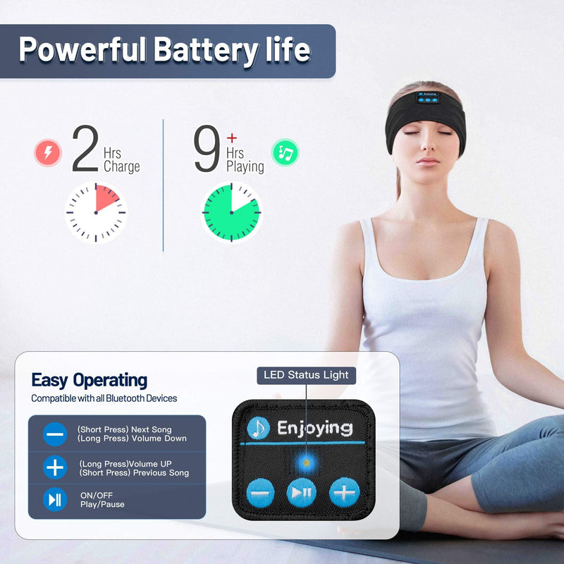 Lavince Sleep Headphones Bluetooth Sports Headband, Wireless Sports Headband Headphones with Ultra-Thin HD Stereo Speakers Perfect for Workout,Jogging,Yoga,Insomnia,Side Sleepers,Air Travel,Meditation Black