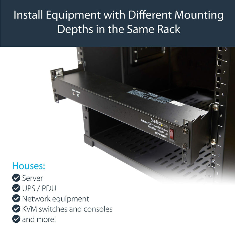 StarTech.com Server Rack Depth Extender - 2U - 4in / 10 cm - TAA Compliant - Recessed Rack Adapter - Rack Mount Adapter Kit - Network Rack Extender (RDA2U) 1"x3.5"x4.4"