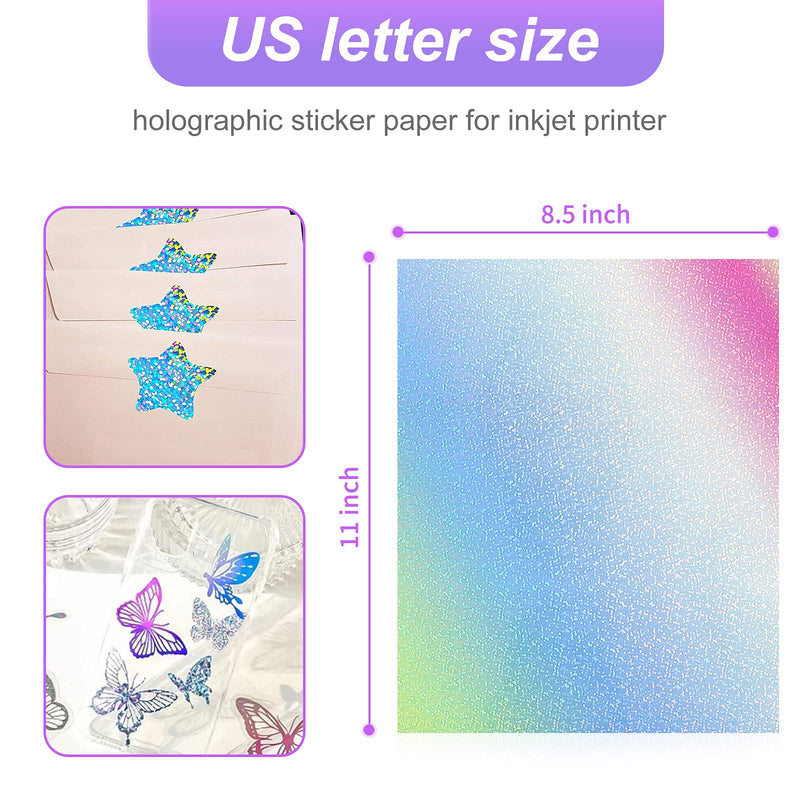 22 Sheets Holographic Dots Sticker Paper Holographic Sticker Paper 8.5 x11 inch for Inkjet Inkjet Printer & Laser Printer US letter size Holographic Printable Vinyl Rainbow Sticker Printer Paper (dot) dot