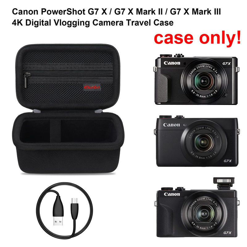 Elonbo Hard Travel Case for Canon PowerShot G7 X Mark II / G7 X Mark III Digital Vlogging Camera, 4K Video Streaming Camera Storage Cover Bag Organizer Holder, Mesh Pocket fits Battery Charger. Black