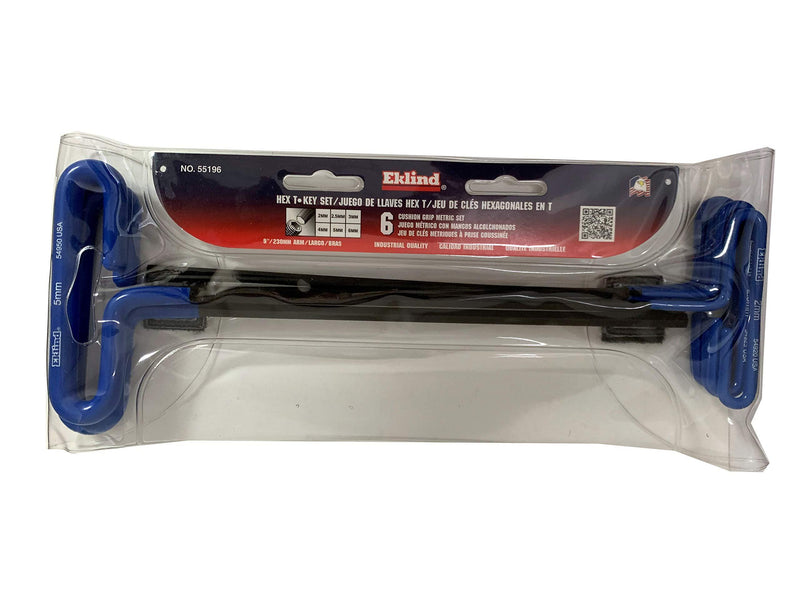EKLIND 55196 Cushion Grip Hex T-Key allen wrench - 6pc set Metric MM sizes 2-6 (9In shaft) 1
