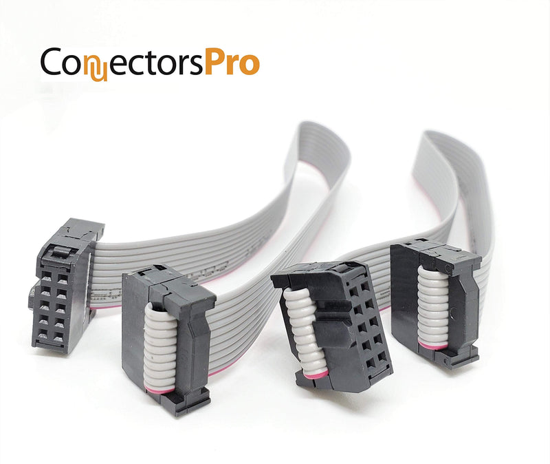 Connectors Pro IDC 2-Pack 20cm 8" Length 10 Pins 10P 2.54mm FC Dual Rows 0.1" Pitch Connectors Female Sockets on Silver Flat Ribbon Cable, Net Length is 7 inches 18cm F/F (10P-20cm-2PK) 10P-20cm-2PK