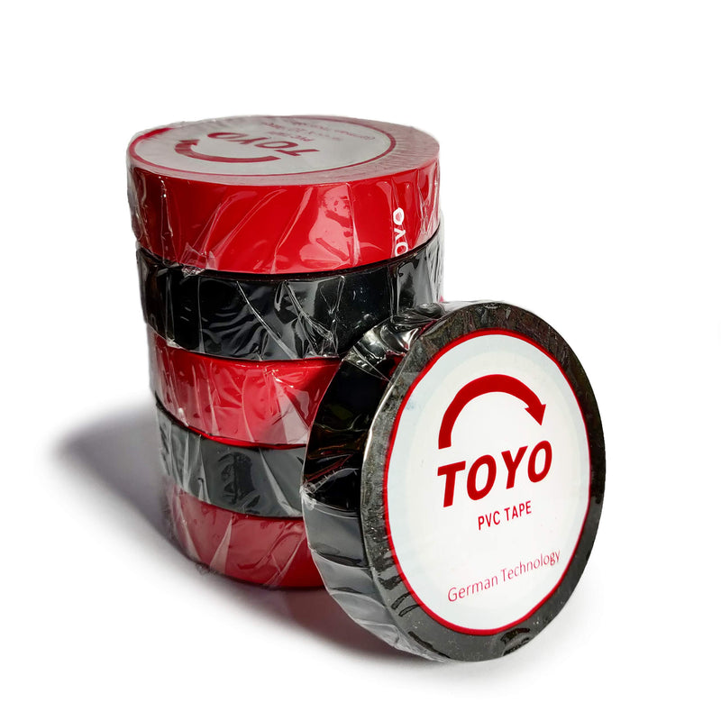 Toyo PVC Electrical Tape | Heat Resistant, Flame Retardant, Waterproof | 0.6 Inch X 36 Feet | 6 pcs/Pack (Black and Red) Black and Red