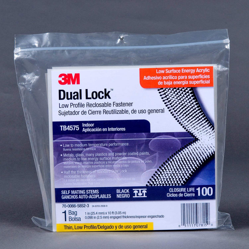 3M Dual Lock Reclosable Fastener TB4575, Black, 1 in x 10 ft